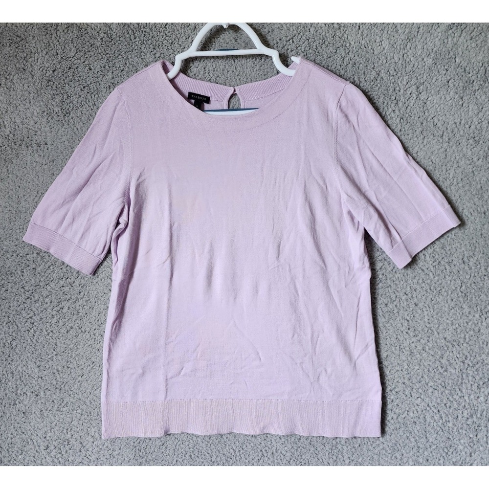 Talbots Short Sleeve Knit Top Women Size Large Lavender Keyhole Back Top